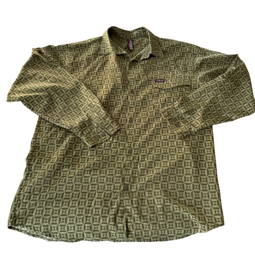 Y2K Willie Esco Shirt XL Geometric Tile Print Green NAS Hip Hop Streetwear